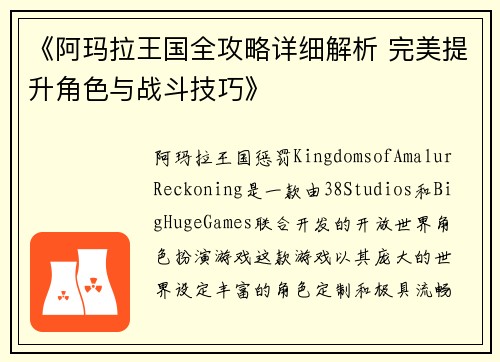 《阿玛拉王国全攻略详细解析 完美提升角色与战斗技巧》